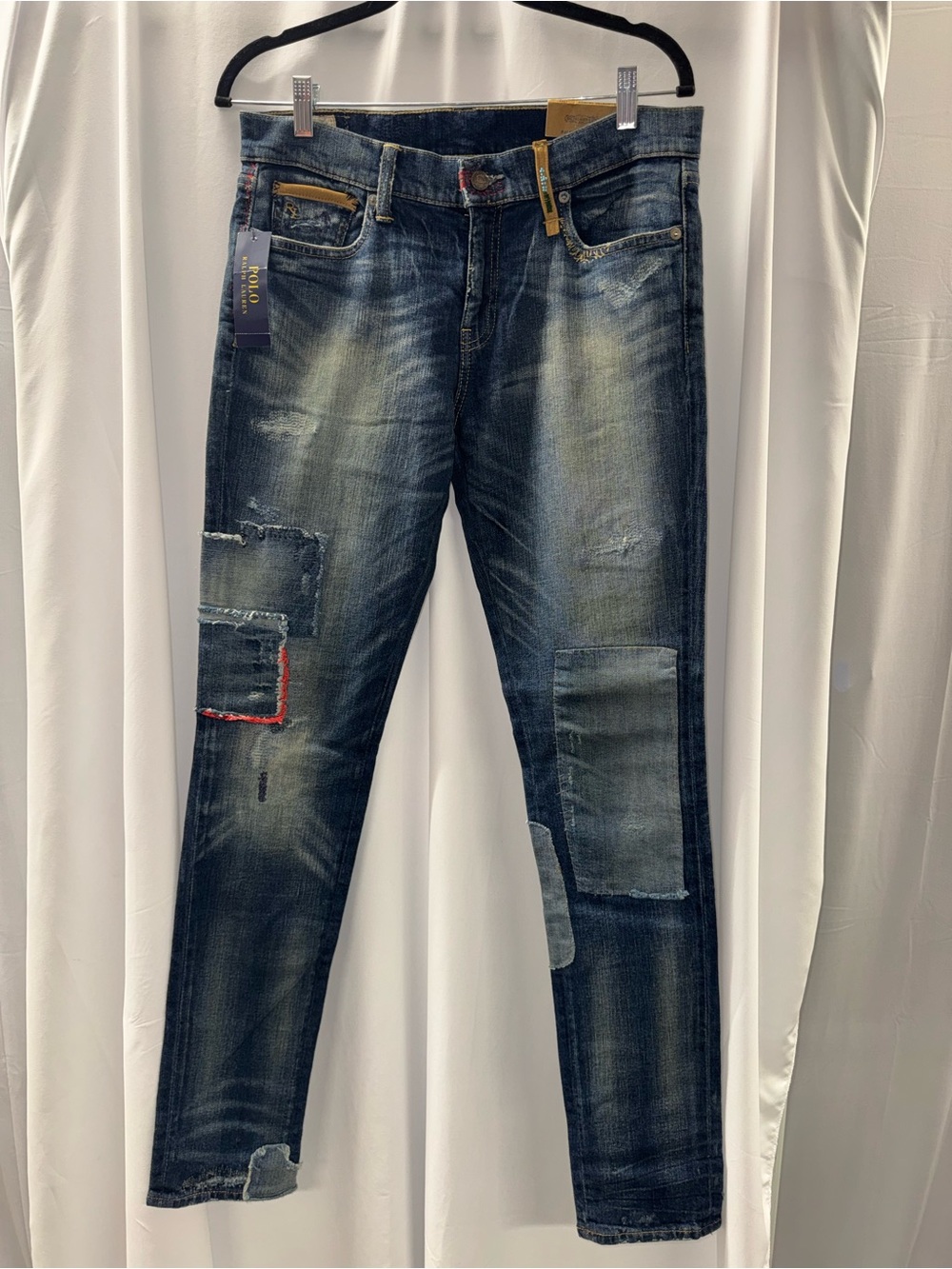 Ralph Lauren Polo Tompkins Leather Accents Navajo Patchwork jeans 30